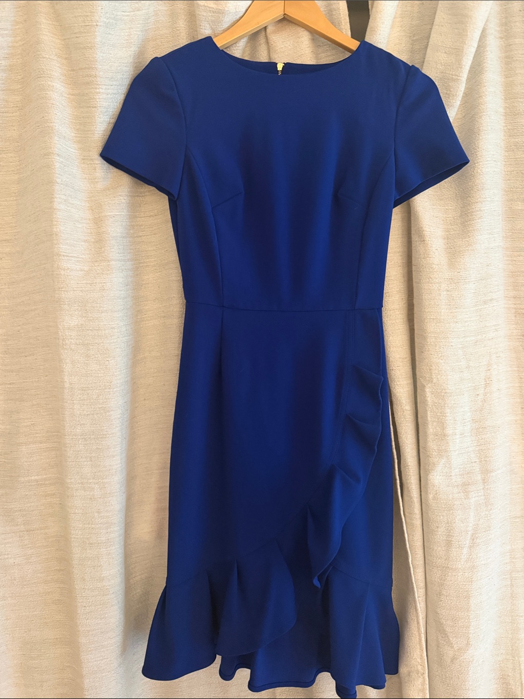 Calvin Klein Cobalt Blue Short Sleeve Ruffle Midi Dress
